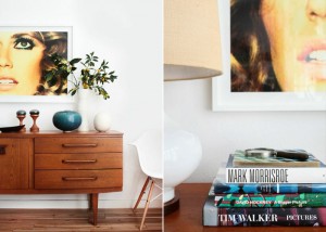 My tall white stacked vase (with kumquats arrangements) in her 4 ways design series, Mid-Century Modern Casual credenza styling