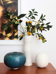 Emily Henderson features my stacked modern vase in her 4 ways design series, Mid-Century Modern Casual credenza styling